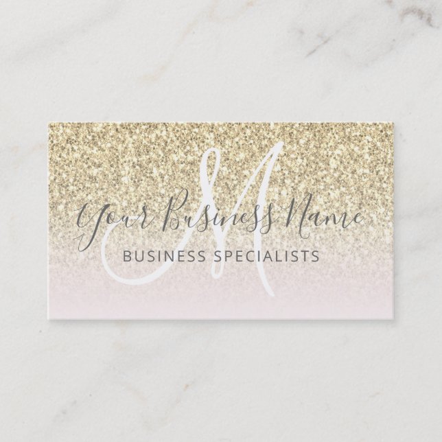 Monogram für das Gold Glitzer Pink Girl Business L Visitenkarte (Vorderseite)