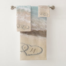 Monogram für das tropische Strandherz Badhandtuch Set