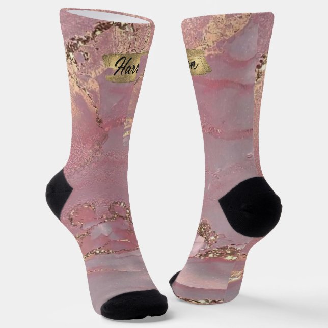 Monogram für den benutzerdefinierten rosa-goldenen socken (Gewinkelt)
