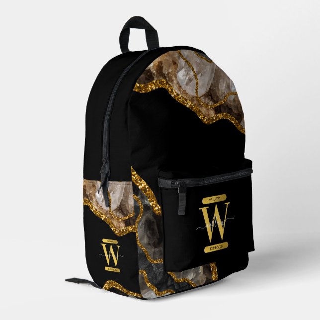Monogram für den Black & Gold Agate Geode Glitzer Bedruckter Rucksack (Rückseitige Ecke links)