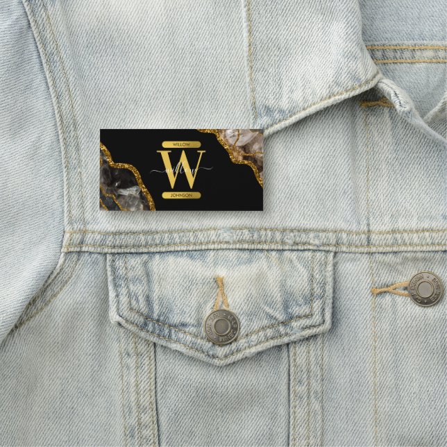 Monogram für den Black & Gold Agate Geode Glitzer Namensschild (Beispiel)