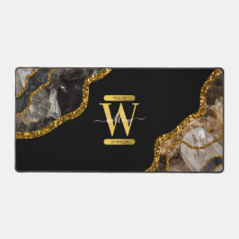 Monogram für den Black & Gold Agate Geode Glitzer Schreibtischunterlage