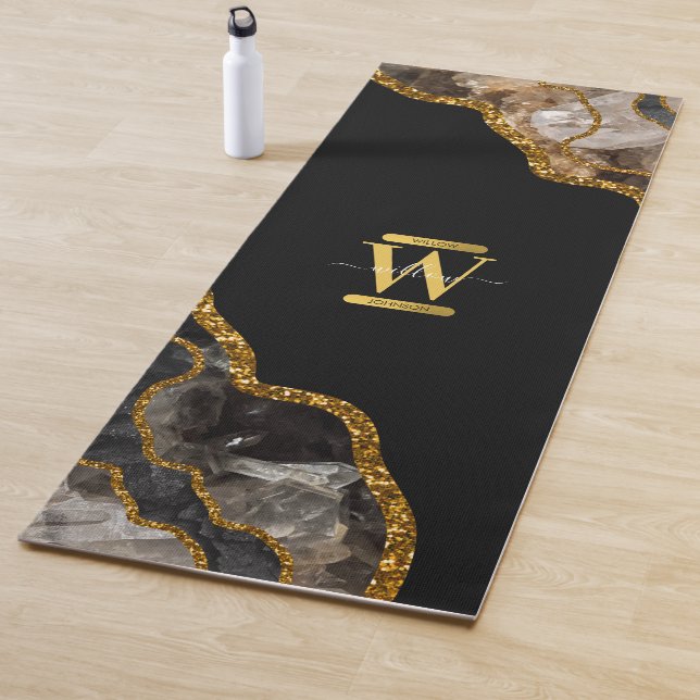 Monogram für den Black & Gold Agate Geode Glitzer Yogamatte (Beispiel)