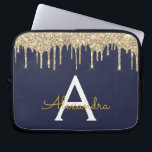 Monogram für den blauen Glitzer Laptopschutzhülle<br><div class="desc">Navy Blue und Gold Imitats Dripping Moderne und Elegant Girly Glitzer und Sparkle Elegant Monogram Case. Dieser Fall kann so angepasst werden,  dass er Ihren Anfangs- und Vornamen enthält.</div>