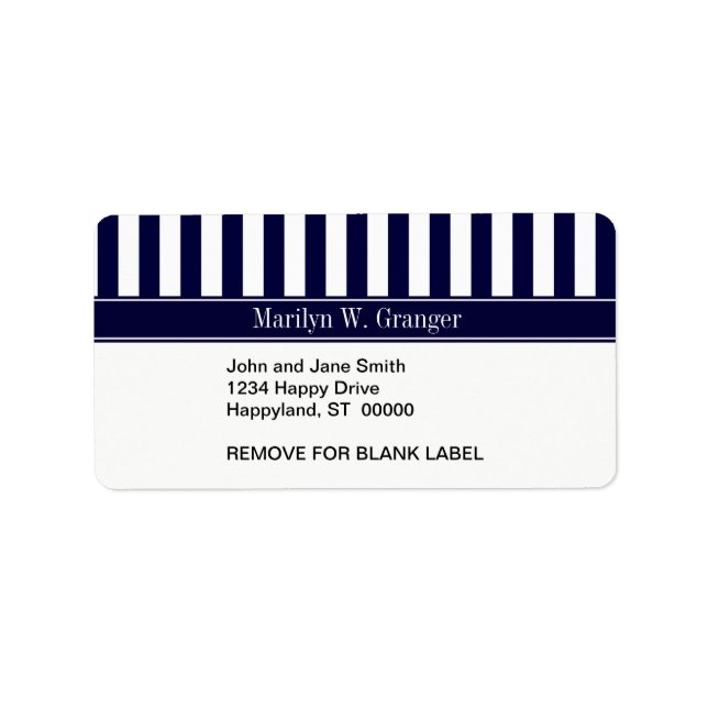 Monogram für den blauen Ribbon-Namen der Navy Whit Adressaufkleber (Vorne)