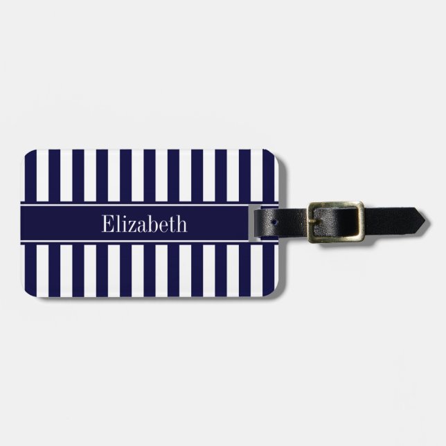 Monogram für den blauen Ribbon-Namen der Navy Whit Gepäckanhänger (Vorderseite horizontal)