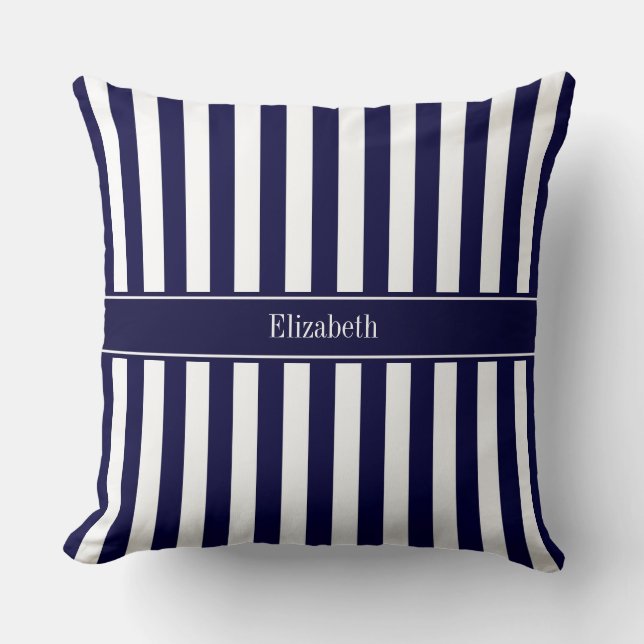 Monogram für den blauen Ribbon-Namen der Navy Whit Kissen (Vorderseite)