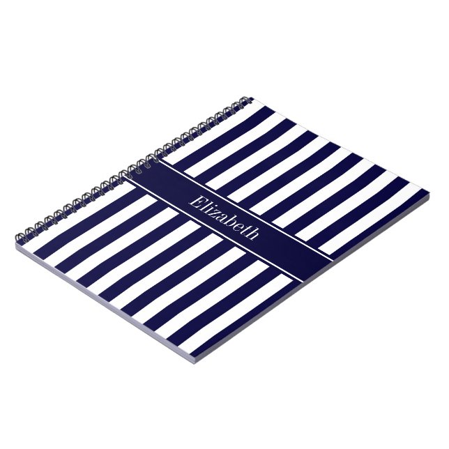 Monogram für den blauen Ribbon-Namen der Navy Whit Notizblock (Linke Seite)