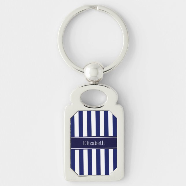 Monogram für den blauen Ribbon-Namen der Navy Whit Schlüsselanhänger (Vorderseite)