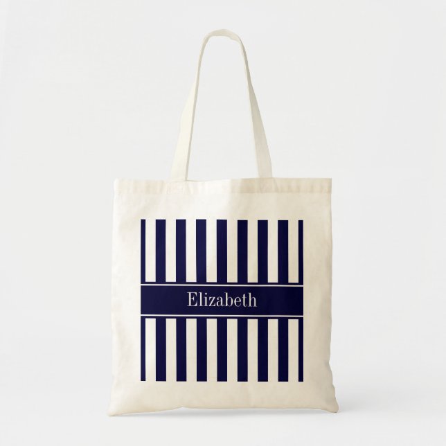 Monogram für den blauen Ribbon-Namen der Navy Whit Tragetasche (Vorne)