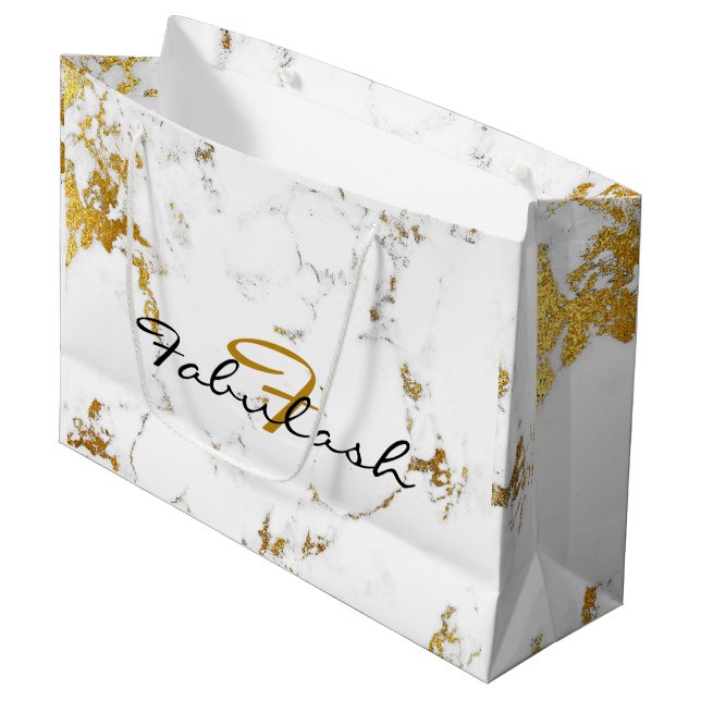 Monogram für den Goldbridal-Glitzer aus weißem Mar Große Geschenktüte (Vorderseite Schrägansicht)