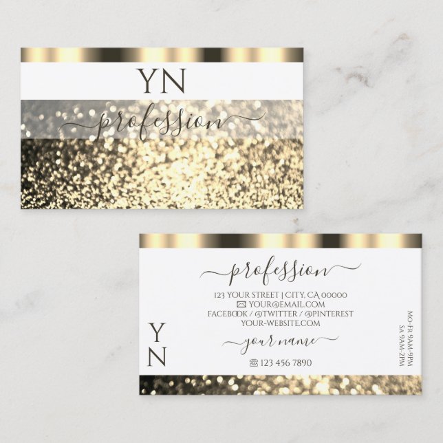 Monogram für den luxuriösen White Gold Sparkling G Visitenkarte (Vorne/Hinten)