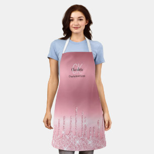 Monogram für den modernen rosa holografischen Glit Schürze