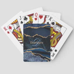 Monogram für den Navy Blue Agate Geode Gold Glitze Spielkarten