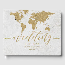Monogram für die Gold Foil World Map Hochzeit in U Gästebuch