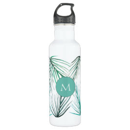 Monogram für die grünen tropischen Palm-Blätter Edelstahlflasche