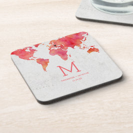 Monogram für die Weltkarte für Wasserfarbe Getränkeuntersetzer