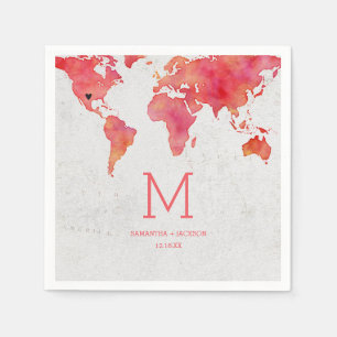 Monogram für die Weltkarte für Wasserfarbe Serviette