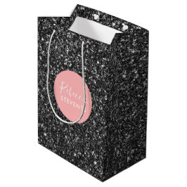 Monogram für elegante Black Imitats Glitzer Mittlere Geschenktüte