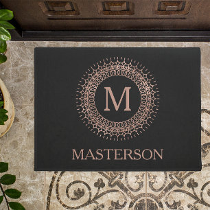 Monogram für elegante Black & Rose Gold Familienna Fußmatte
