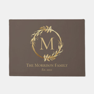 Monogram für elegante Brown & Gold Wreath Familie Fußmatte