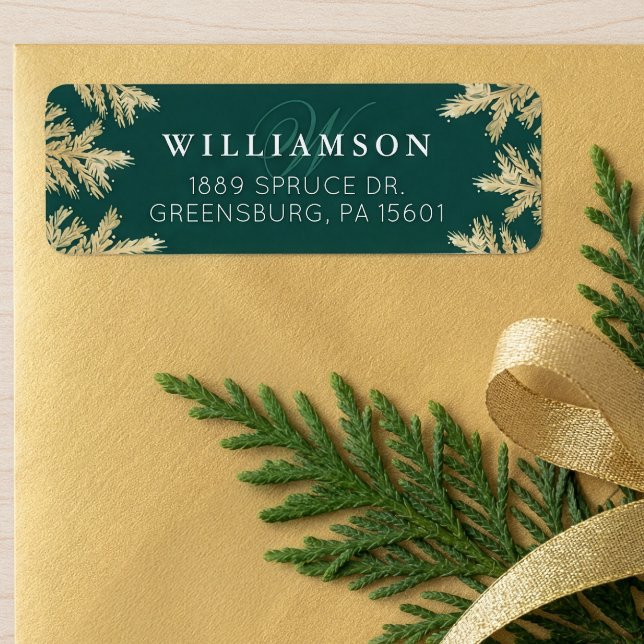 Monogram für elegante Forest Green & Gold Pine For (Elegant Forest Green & Gold Pine Forest Monogram Label)