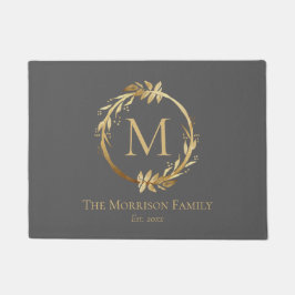 Monogram für elegante Graue & Gold-Kranz-Familie Fußmatte