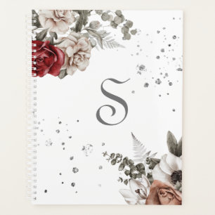 Monogram für florale Rote Rosen Planer