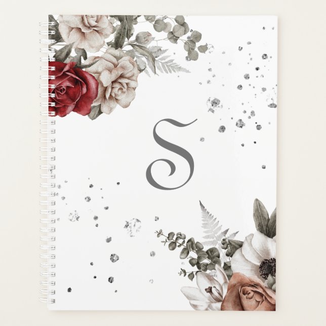 Monogram für florale Rote Rosen Planer (Vorderseite)