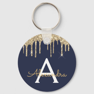 Monogram für Gold Navy Blue Girl Funkelnd Glitzer Schlüsselanhänger