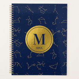 Monogram für Gold & Navy Blue-Zodiac-Konstellation Planer