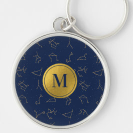 Monogram für Gold & Navy Blue-Zodiac-Konstellation Schlüsselanhänger