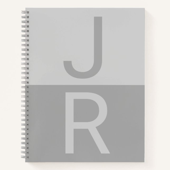 Monogram für leichte graue und graue moderne Initi Notizbuch (Vorderseite)