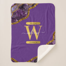 Monogram für lila und Gold Agate Geode Glitzer Sherpadecke