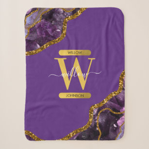Monogram für lila und Gold Agate Geode Glitzer Sherpadecke