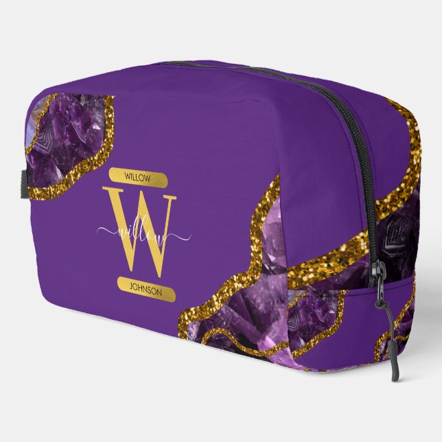 Monogram für lila und Gold Agate Geode Glitzer Waschbeutel (Rechte Ecke)
