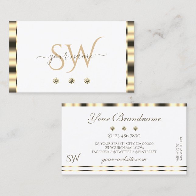 Monogram für luxuriöse Goldglatter-Diamanten Visitenkarte (Vorne/Hinten)