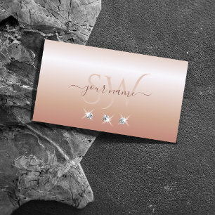 Monogram für luxuriöse Rose Coral Sparkling Diamon Visitenkarte