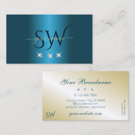 Monogram für Luxus Aquamarin Gold Beige Sparkling  Visitenkarte