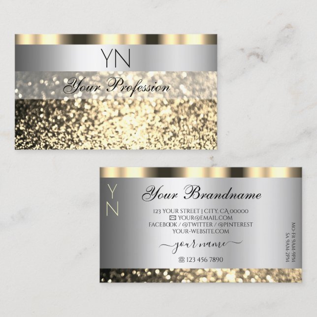 Monogram für Luxus-Silber- und Goldglätter-Glitzer Visitenkarte (Vorne/Hinten)