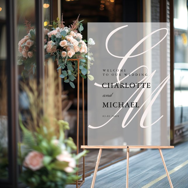 Monogram für Minimalistisches Skript-Schriftart |  Acrylschild (Minimalist Script Font Monogram | Elegant Wedding Acrylic Sign with your name and date.)