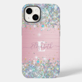 Monogram für moderne blush Holographic Imitats Gli Case-Mate iPhone 14 Hülle