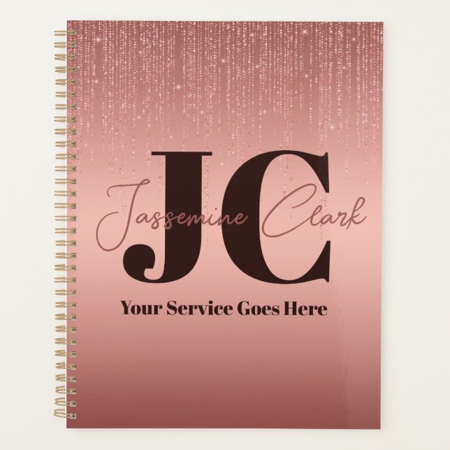 Monogram für moderne Gold Rose Glitzer Planer (Vorderseite)
