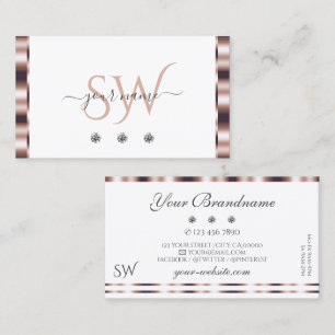 Monogram für moderne Rose Gold White Sparkling Dia Visitenkarte
