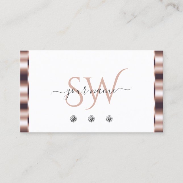 Monogram für moderne Rose Gold White Sparkling Dia Visitenkarte (Vorderseite)
