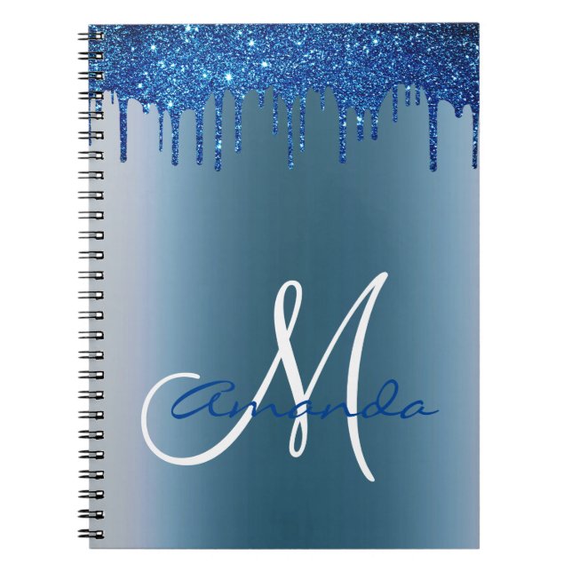 Monogram für Navy Blue Metal Glitzer Tropfen Notizblock (Vorderseite)