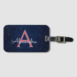 Monogram für Navy Blue & Rose Gold Sparkle Glitzer Gepäckanhänger