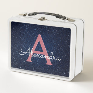 Monogram für Navy Blue & Rose Gold Sparkle Glitzer Metall Brotdose