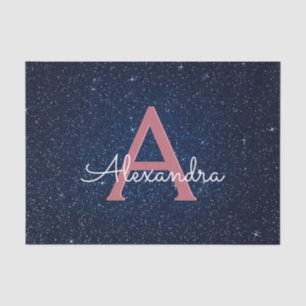 Monogram für Navy Blue & Rose Gold Sparkle Glitzer Seidenpapier