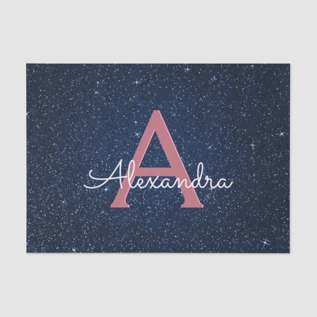 Monogram für Navy Blue & Rose Gold Sparkle Glitzer Seidenpapier (Vorderseite)